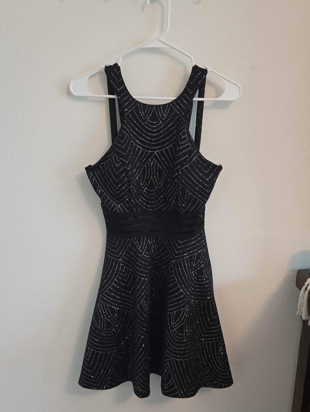 City Studio Black Sleeveless Fit-and-Flare Dress with Silver Sparkle